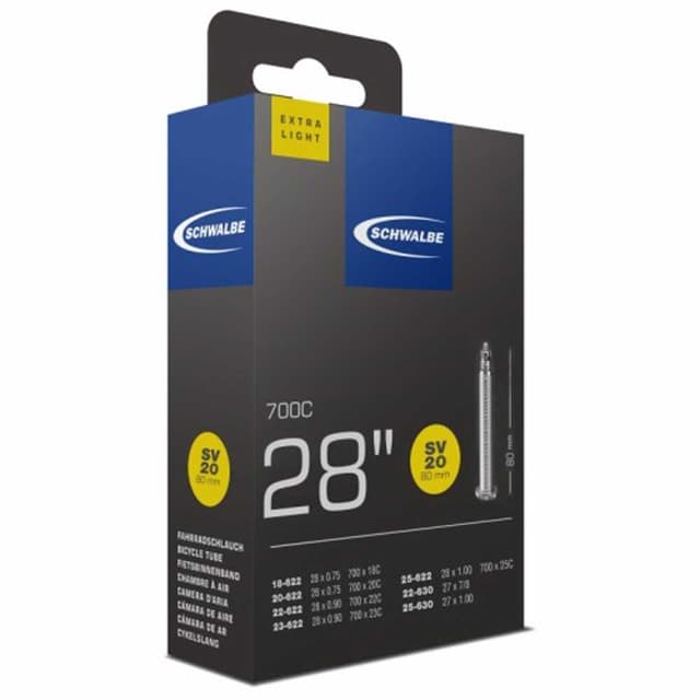 Chambre à Air Schwalbe SV20 ExtraLight ExtraLong 28" 700x18/25 Presta 80mm - ETRTO 18/25-622/630